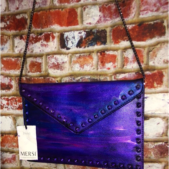 Mersi Vera Metallic Multi Color Studded Envelope Vegan Leather Crossbody Bag - Picture 10 of 16